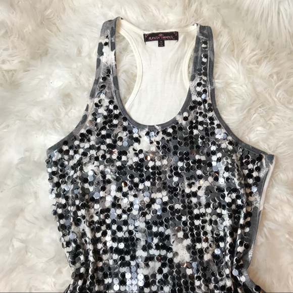 Black and white Sequin ALMOST FAMOUS tank top muscle tee sequin - Picture 4 of 7